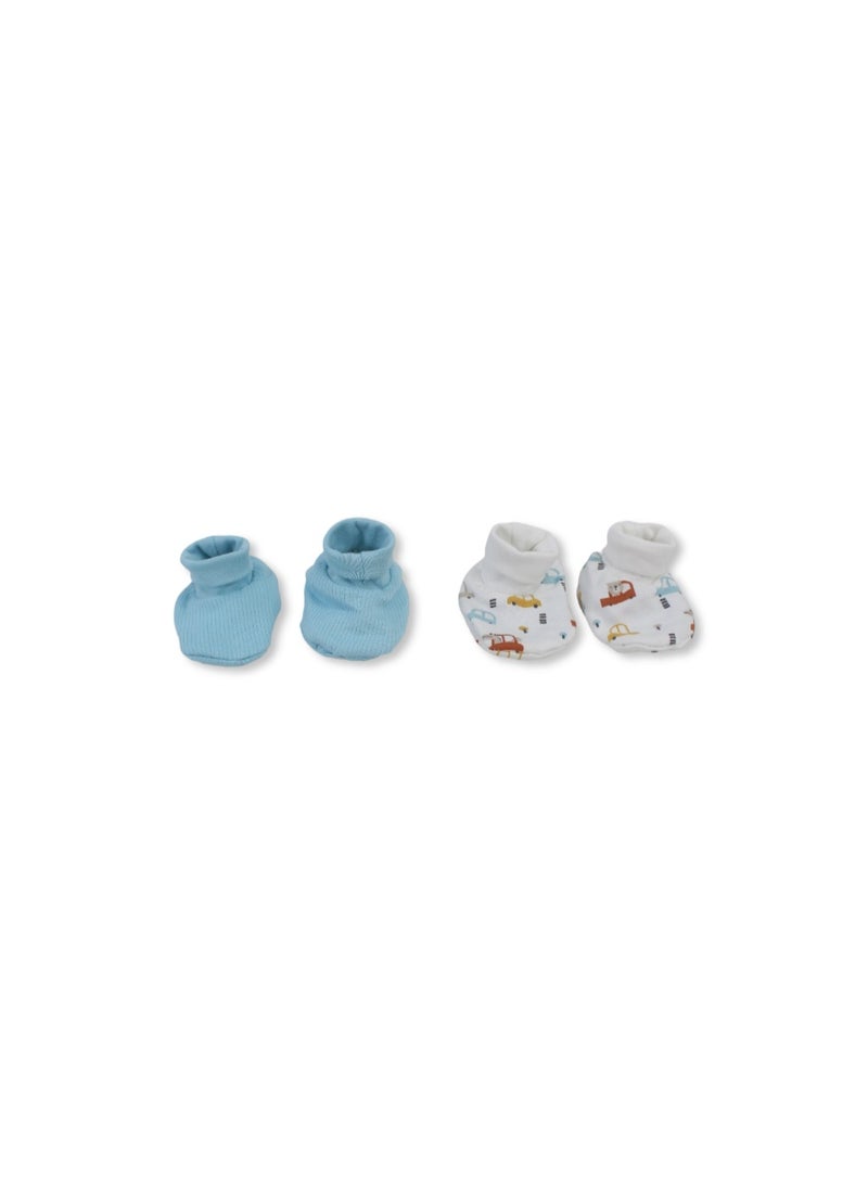 Junior Baby Boys Cotton Footies – Aqua & Off-White with Cars Print - Image 2
